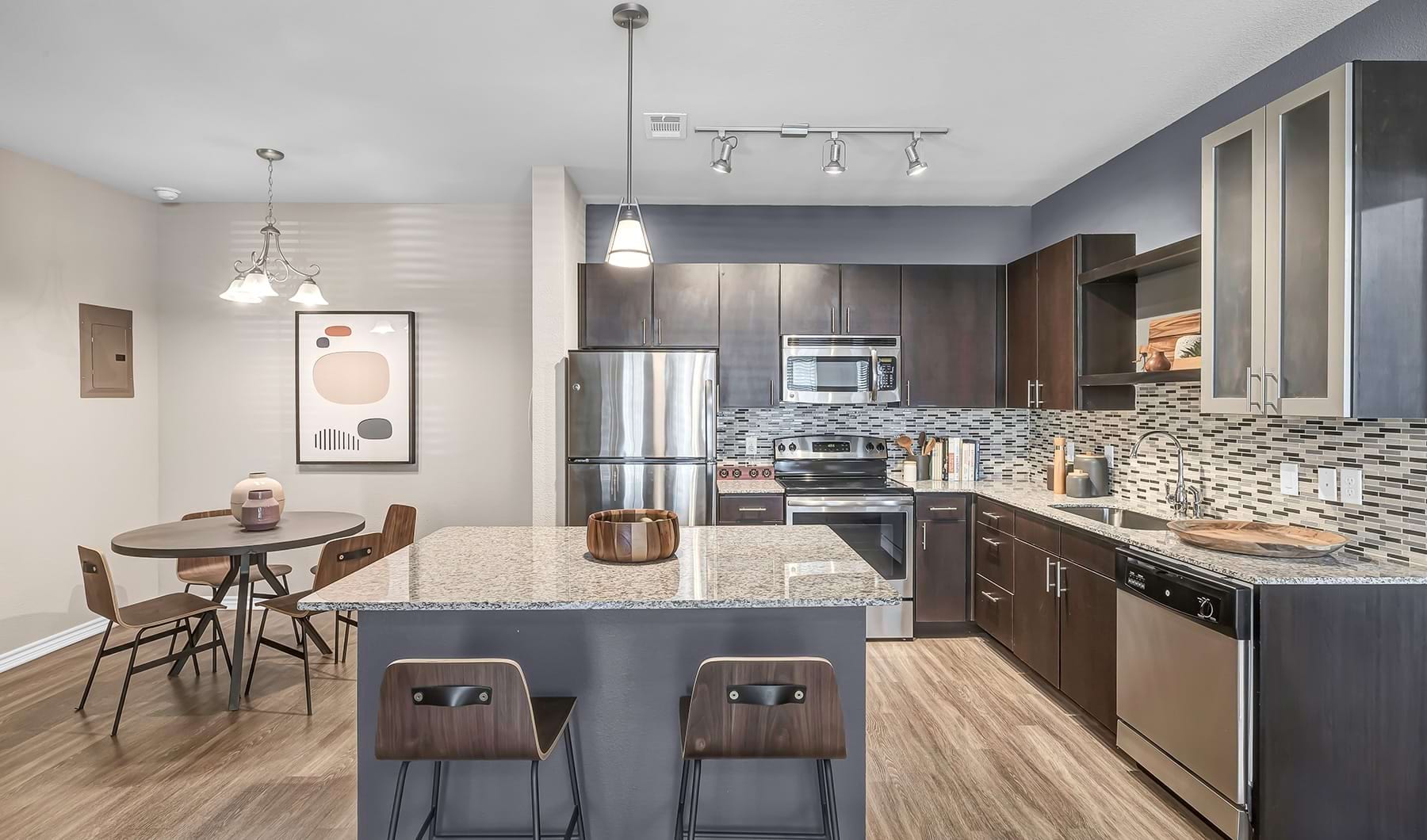 Luxury Living in Texas Hill Country kitchen with an island, connected dining room and with modern appliances